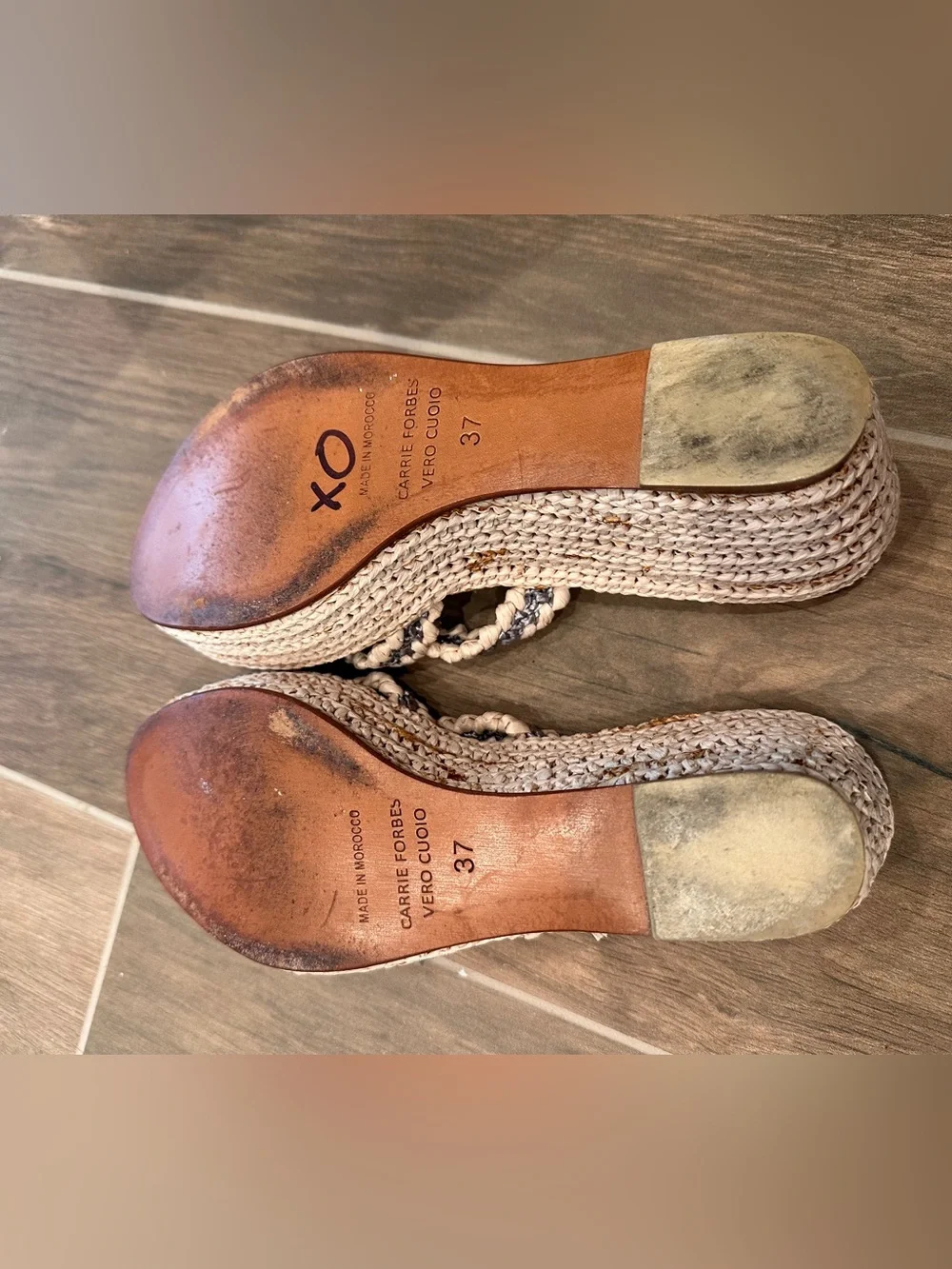 Carrie Forbes Raffia Woven Platform Wedge Sandals Cream Silver EU 37